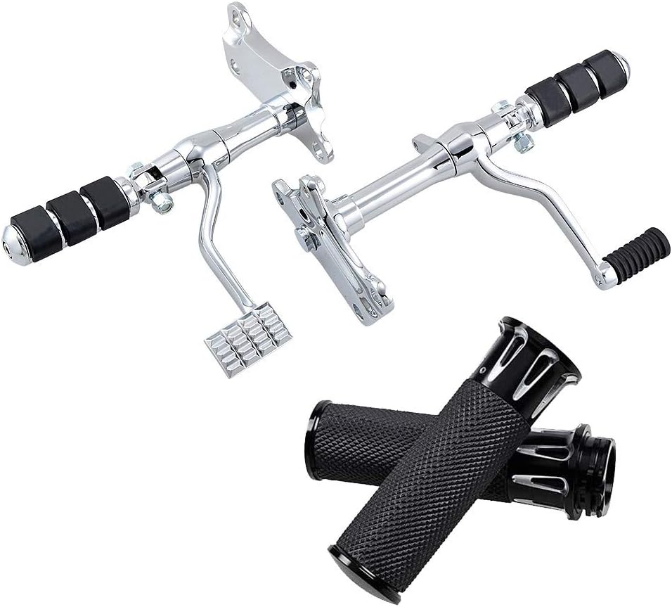 Chrome Footpegs Linkage Forward Control Kit & Cutting Design Black 1" Motorcycle Hand Grips Throttle Billet CNC Aluminum Compatible with 1996-2003 Harley Sportster 883 Low XL883L XL883 XL1200
