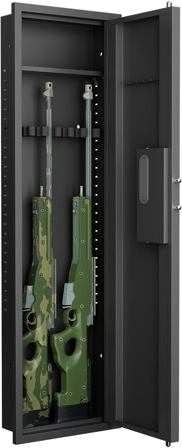 53" In-Wall Hidden 3 Gun Safe | Password Touch Panel Digital Lock | Adjustable Shelves & Gun Stock | Heavy Duty Steel Security Cabinet | Firearm Valuables Storage