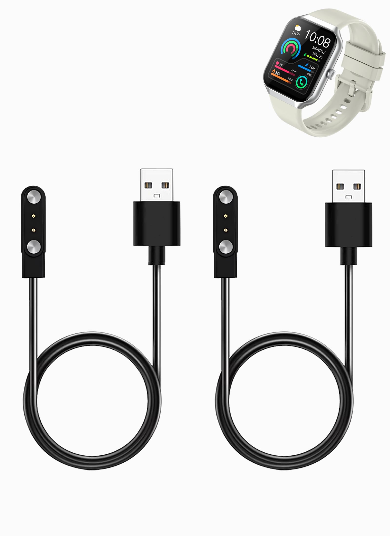 Paquete de 2 cables de carga para relojes inteligentes Jugeman P99 de 1.96 pulgadas HD para hombres y mujeres, cable de carga USB