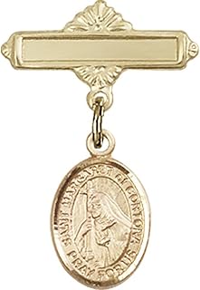 Gold Filled Baby Badge with St. Margaret of Cortona Charm and Polished Badge Pin 1 X 5/8 inches