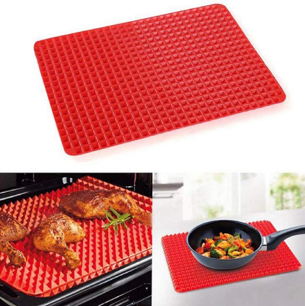 Maharsh 1Pcs Pyramid Pan Non-Stick Silicone Baking Mat Mould Cooking Mat Oven Baking Tray Silicone Grill Mat Pyramid Multi-Function Baking Pan Microwave Oven Pad 39 * 28.5Cm (Multicolor)