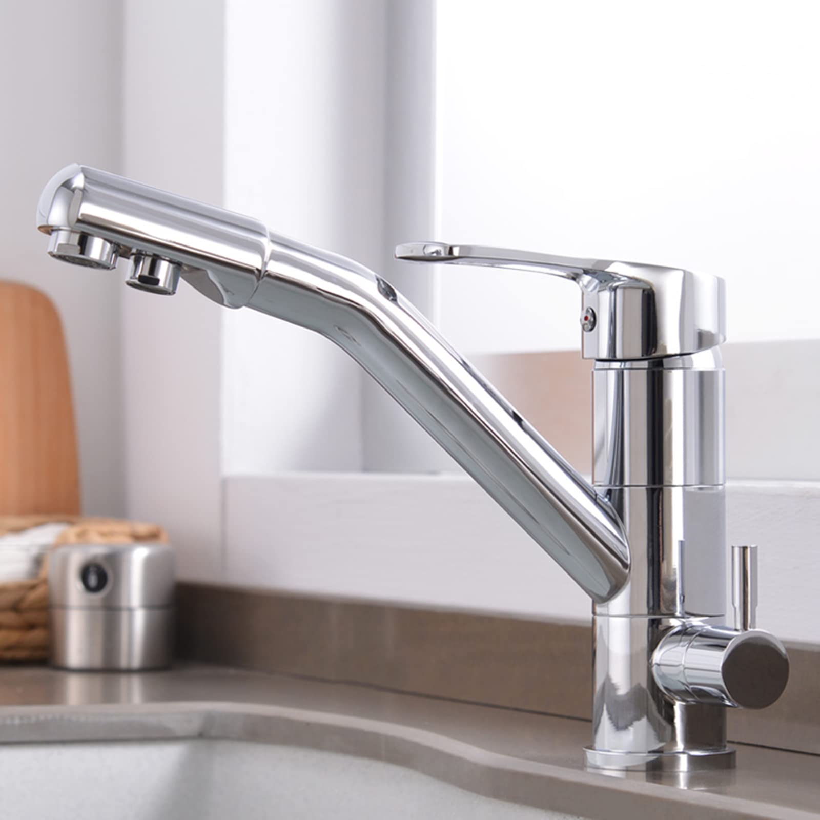 ZYCHSJXA 3 Way Kitchen Tap Brass Hot and Cold Pure Water Swivel