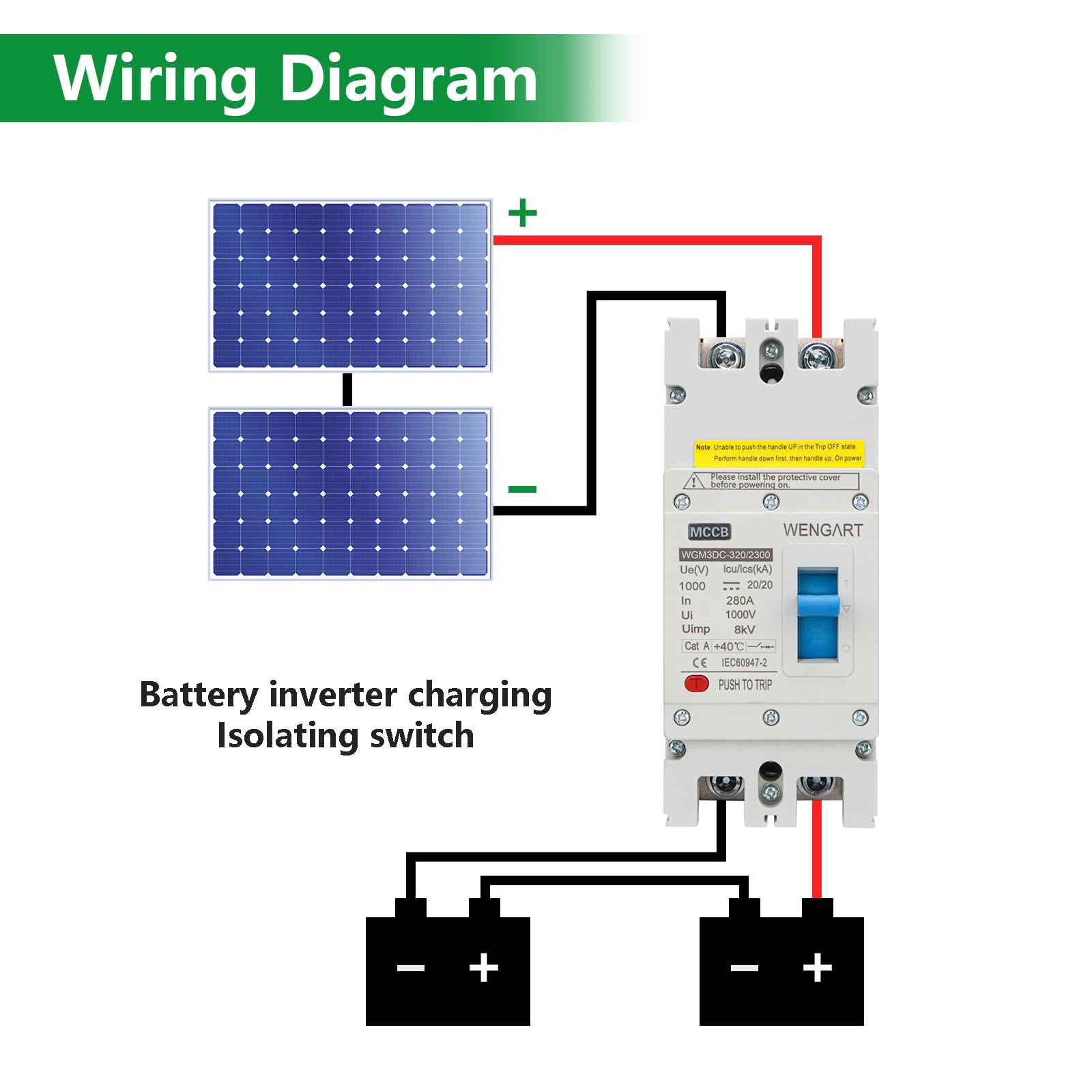Wengart DC MCCB Kompaktleistungsschalter WGM3DC-320 | 280A 1000V DC | 2-Polig für Gewerbe-Photovoltaik & Großspeicher | Professioneller Leitungsschutzschalter für PV-Anlagen & Industrie