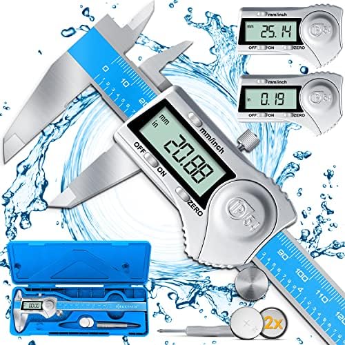KESSER® suwmiarka cyfrowa ze stali nierdzewnej 150 mm wyświetlacz LCD z pudełkiem do przechowywania zapasowa bateria suwmiarka do wewnątrz i na zewnątrz najdrobniejsze odstępy i średnica IP54