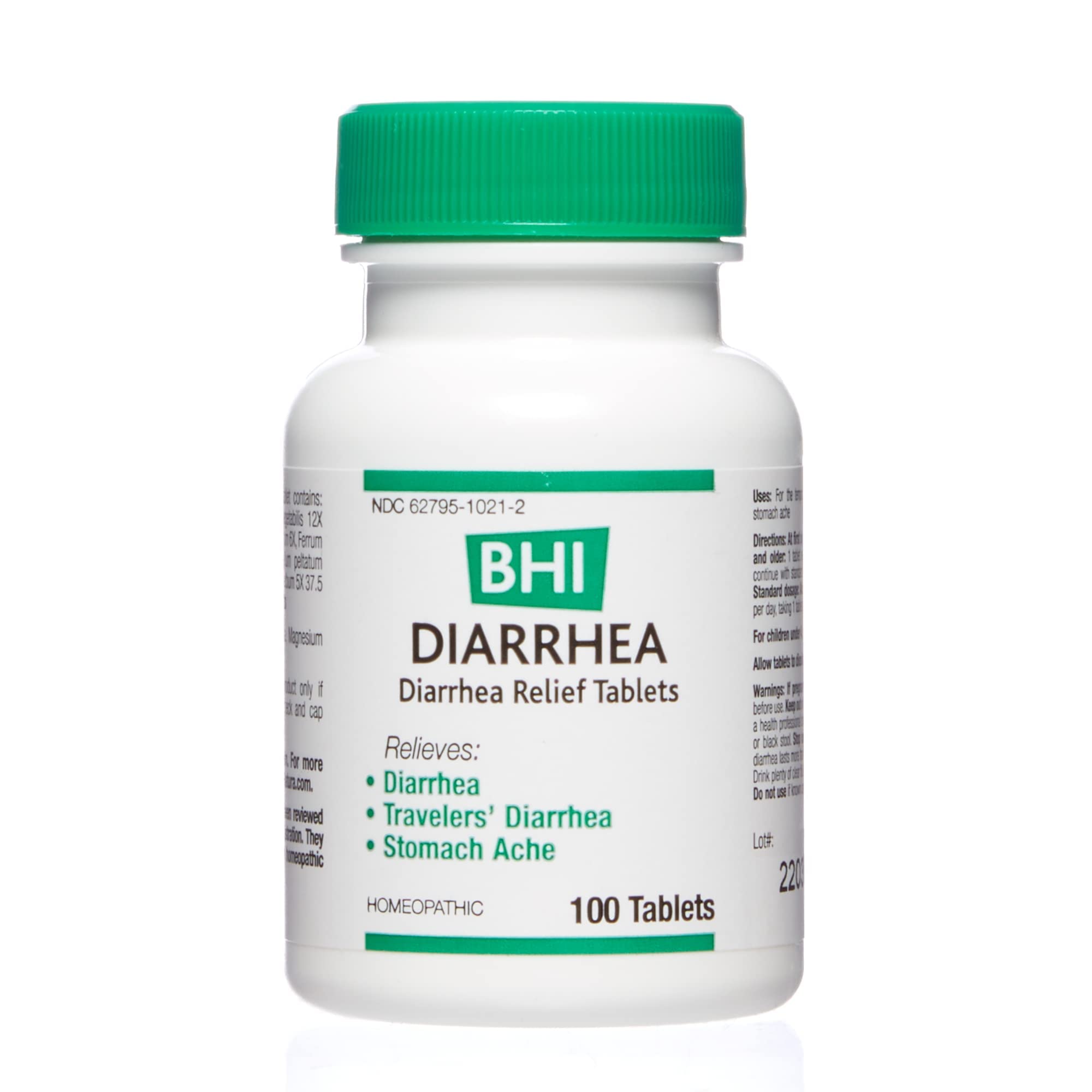 BHI Diarrhea Relief Fast-Acting Natural Remedy for Mild Diarrhea 8 Soothing Homeopathic Actives Help Calm Stomach Pain Gas Indigestion & Cramps for Women & Men - 100 Tablets