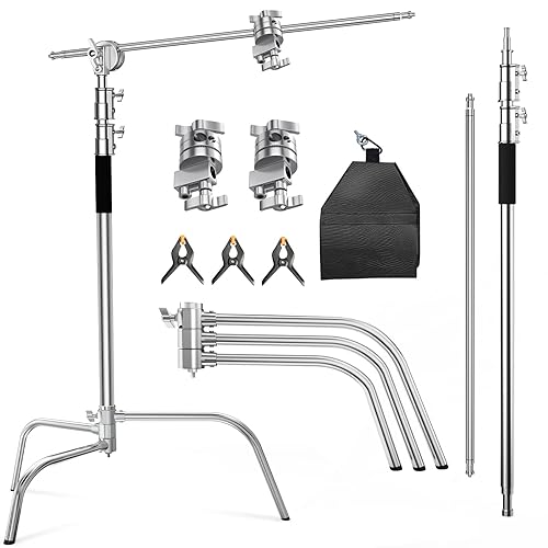 C Stand With Boom Arm - Photography Light Stand, Max Height 10.5ft/320cm, 4.2ft/128cm Holding Arm, Stainless Steel Heavy Duty Silver (CXJH01)