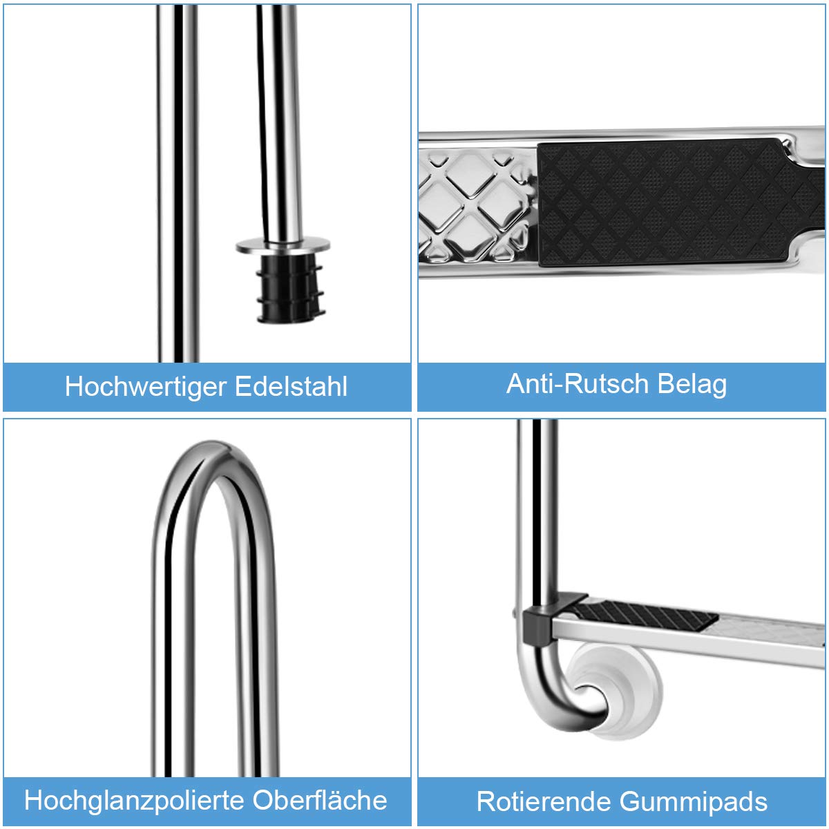 COSTWAY Edelstahl Poolleiter, Schwimmbad Leiter 3 stufig, Einstiegsleiter Silber bis 150kg belastbar, Schwimmbadleiter rutschfest, Einbauleiter 132 x 50 x 26 cm