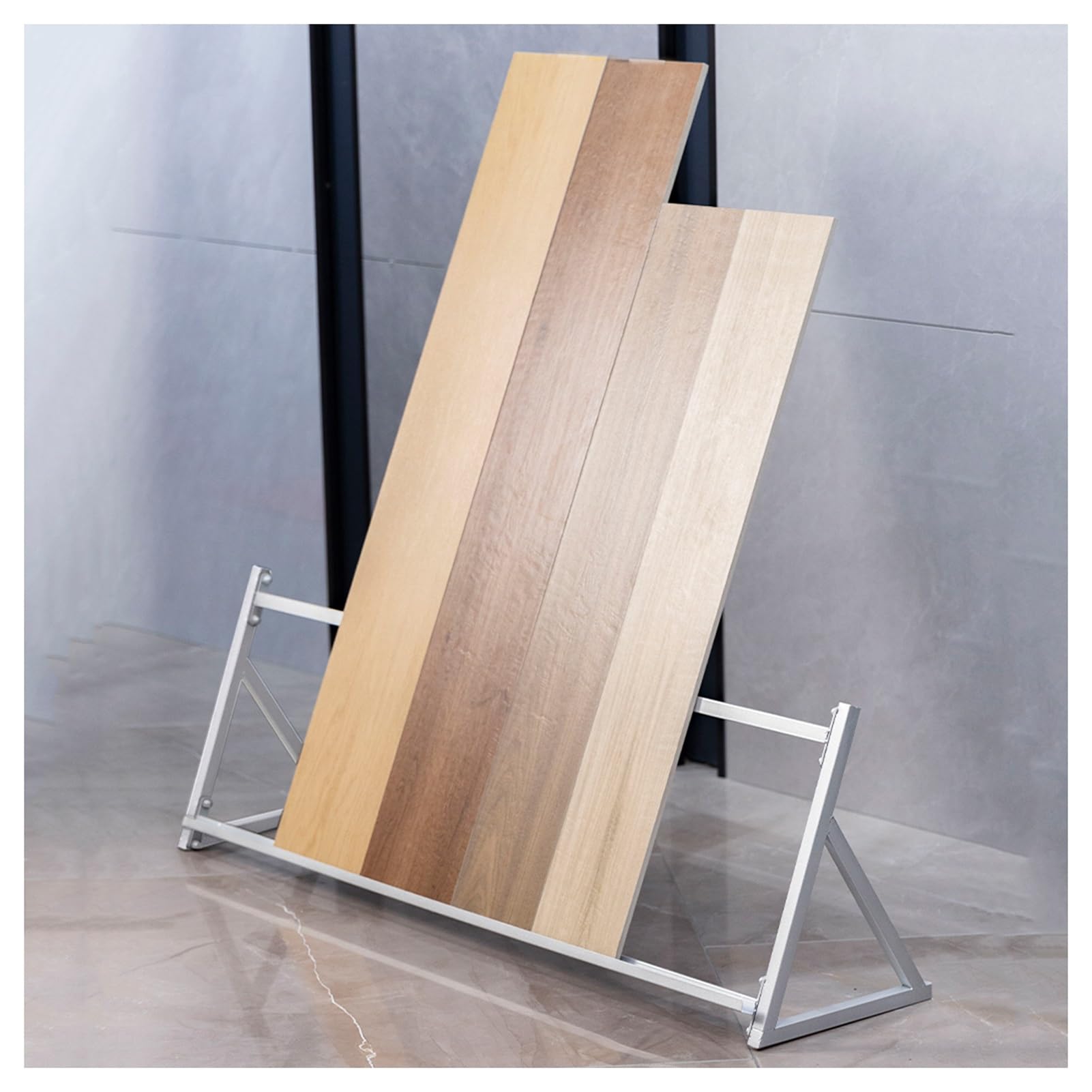 Lpmengs-EU Floor Tile Display Rack, Ceramic Sample Retail Store Stand, Black Metal Display Stand Art Storage Rack(Silver,L 120cm)
