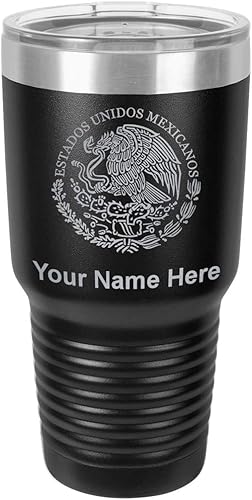 LaserGram Taza aislada al vacío de 30 onzas, bandera de México, grabado personalizado incluido (negro)