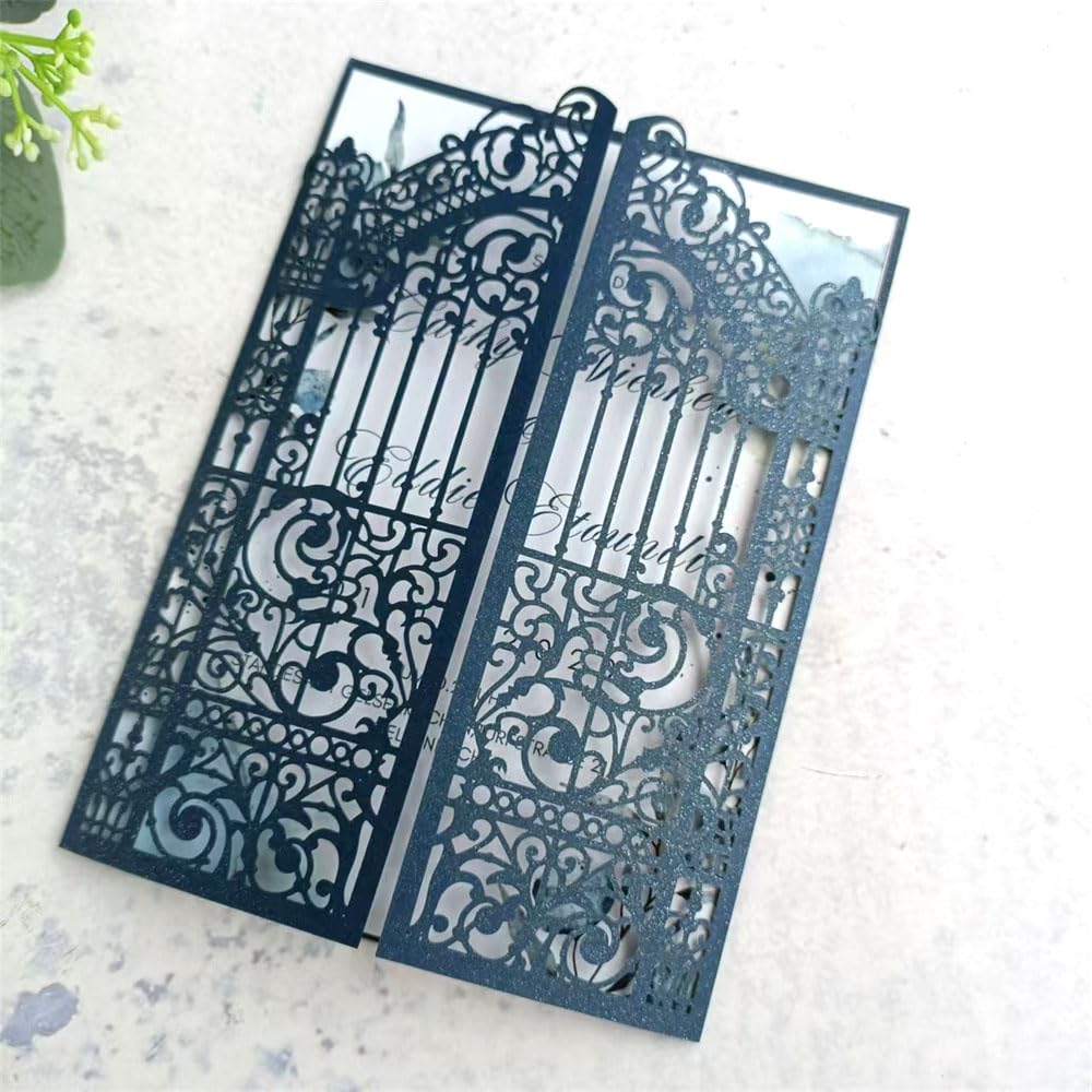 Cancello di inviti di nozze blu navy design floreale matrimonio cerimonia di fidanzamento invito 25 pezzi (12,4 x 18 cm, blu navy)