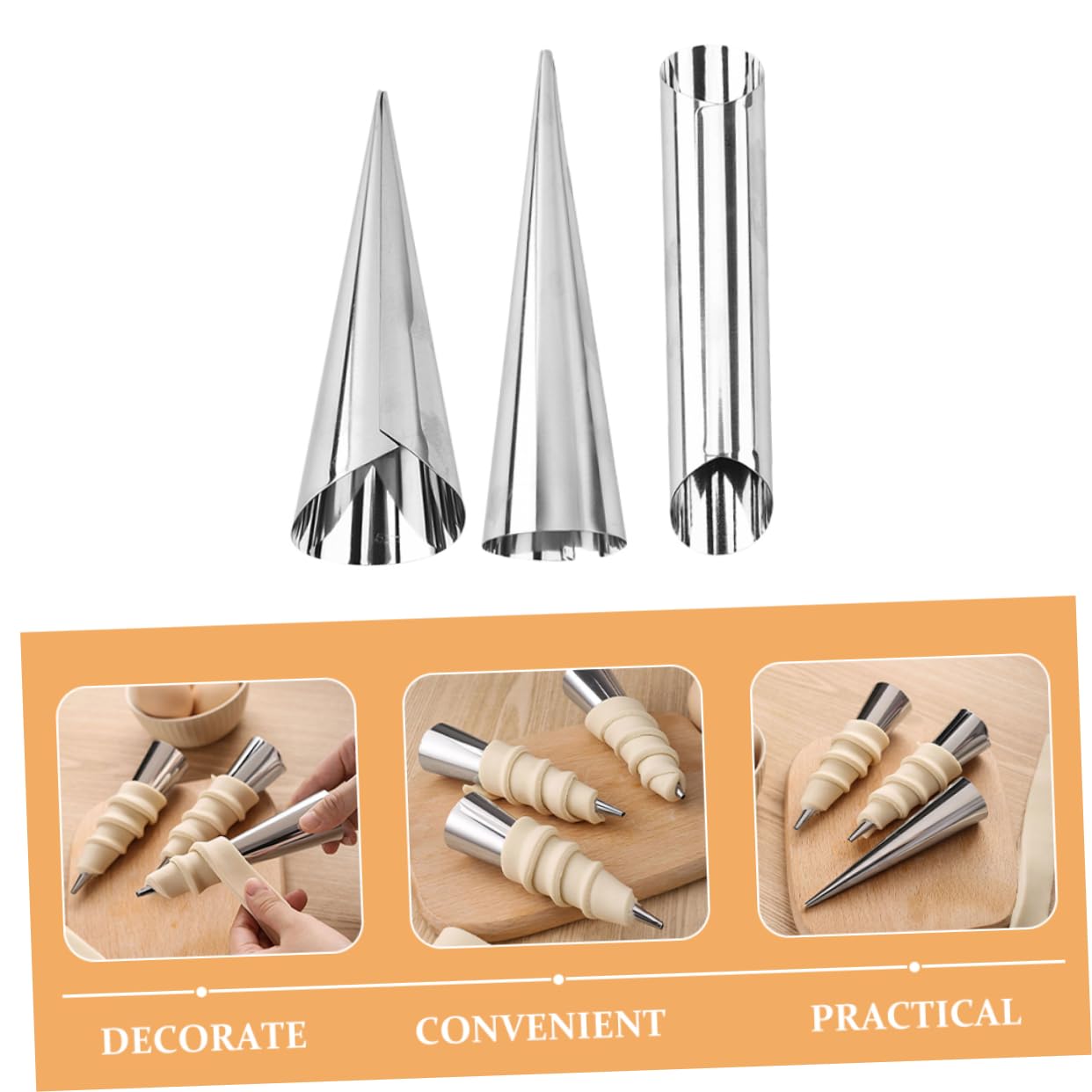 GRIRIW 12pcs Reusable Cone Baking Molds Croissant for Desserts Pastries Pancakes Easy to Lightweight Compact Baking Tools for Home