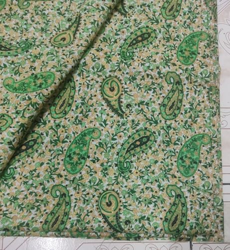 Image of Cotton Print(Unstitched Fabric for Girl /Women,Width-44 inch,Length-5 Meter,for Making Full All Over Suit,Kurti,Gown,Palazo,Dress Material,Tunics,Top,Maxi,Nighty.Free Size, Green 5 Meter