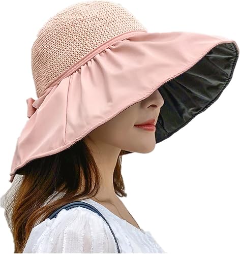 HONGPAS Gorra de pescador enrollable vintage para mujer, protección solar UV, ala ancha, gorra de playa de verano