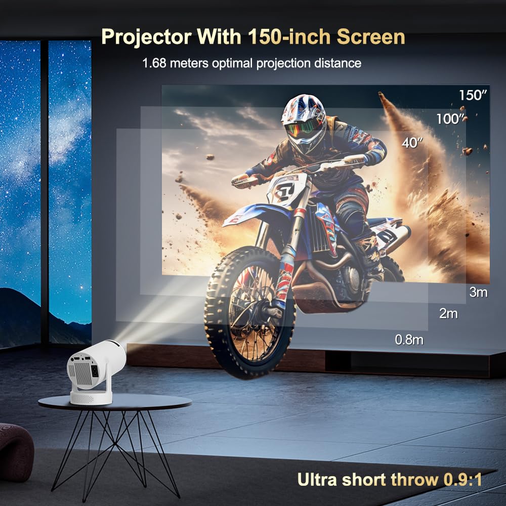 Projecteur portable avec WiFi 6 et Bluetooth 5.0, projecteur intelligent 4K 1080p, 280 lumens ANSI, projecteur vidéo Keystone automatique pour chambre à coucher, maison, extérieur (blanc)