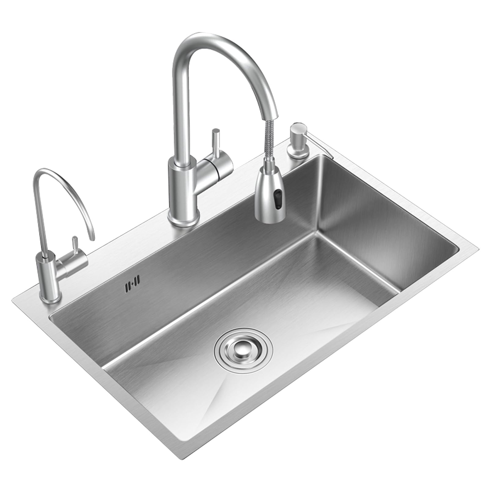 Lavello da Cucina,lavello Cucina Incasso in Acciaio Inox Quadrato a Vasca Singola Profonda,Essenziale con Rubinetto Estraibile,sottotop o appoggio per ripostigli,cucine,Bar (65x45c