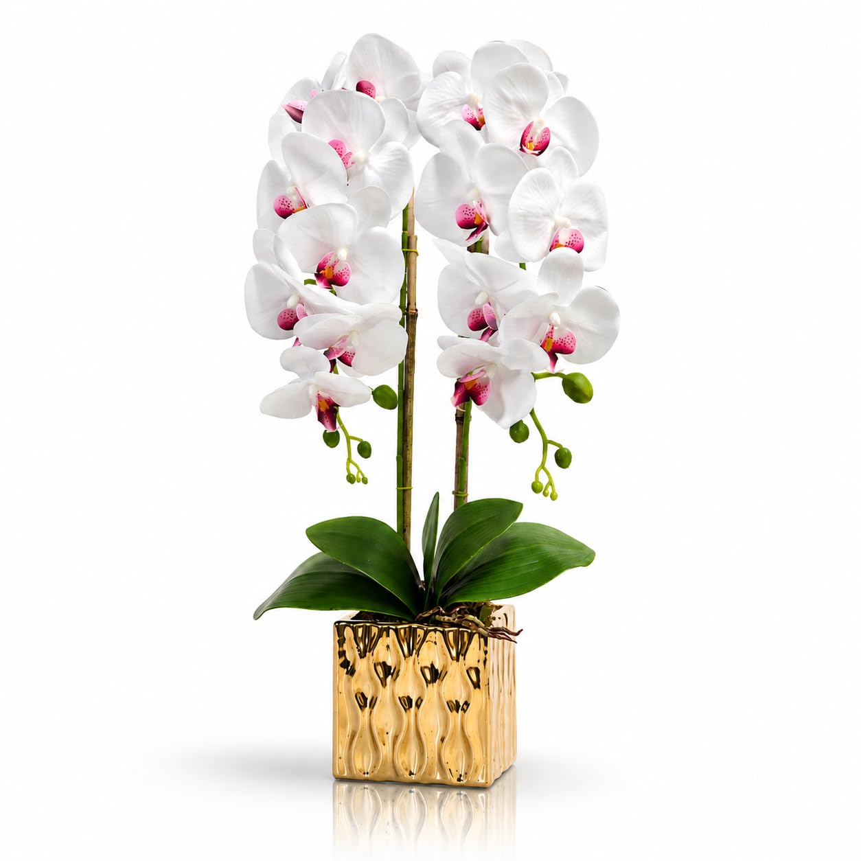 PASCH® Orchidées artificielles - Fleurs artificielles en pot - Fleurs artificielles semblables à de vraies - Orchidées artificielles en pot - Fleurs artificielles en pot (blanc/doré (65 cm)