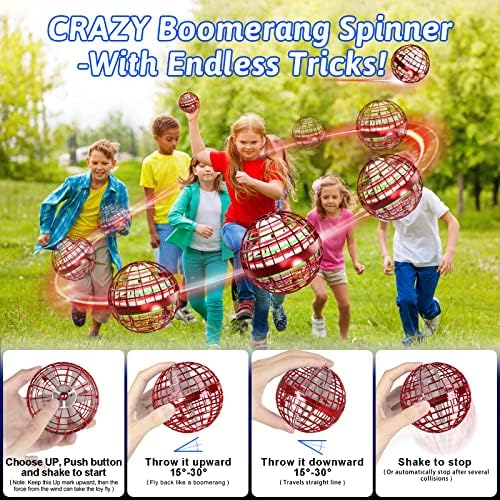 semai Flying Ball Toys, Hover Ball Controller Fly Orb for Kids Adult, Mini Drone Flying Spinner Ball With 360° Rotating RGB Lights Outdoor Indoor UFO Toys Christmas Party Gifts for Boys Girls - Red
