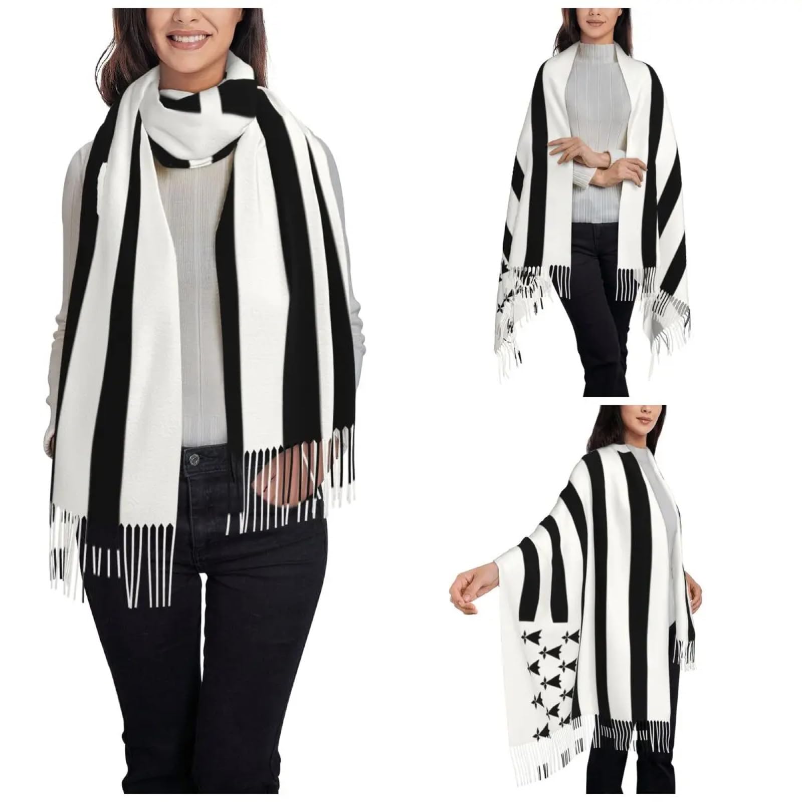 Couverture Chaude Écharpe Pour L'Hiver, Drapeau Breton Breton Châle Enveloppement Pour Femme Hiver Chaud Longue Écharpe Douce Pashmina Châle Écharpes Pour Femme Hiver