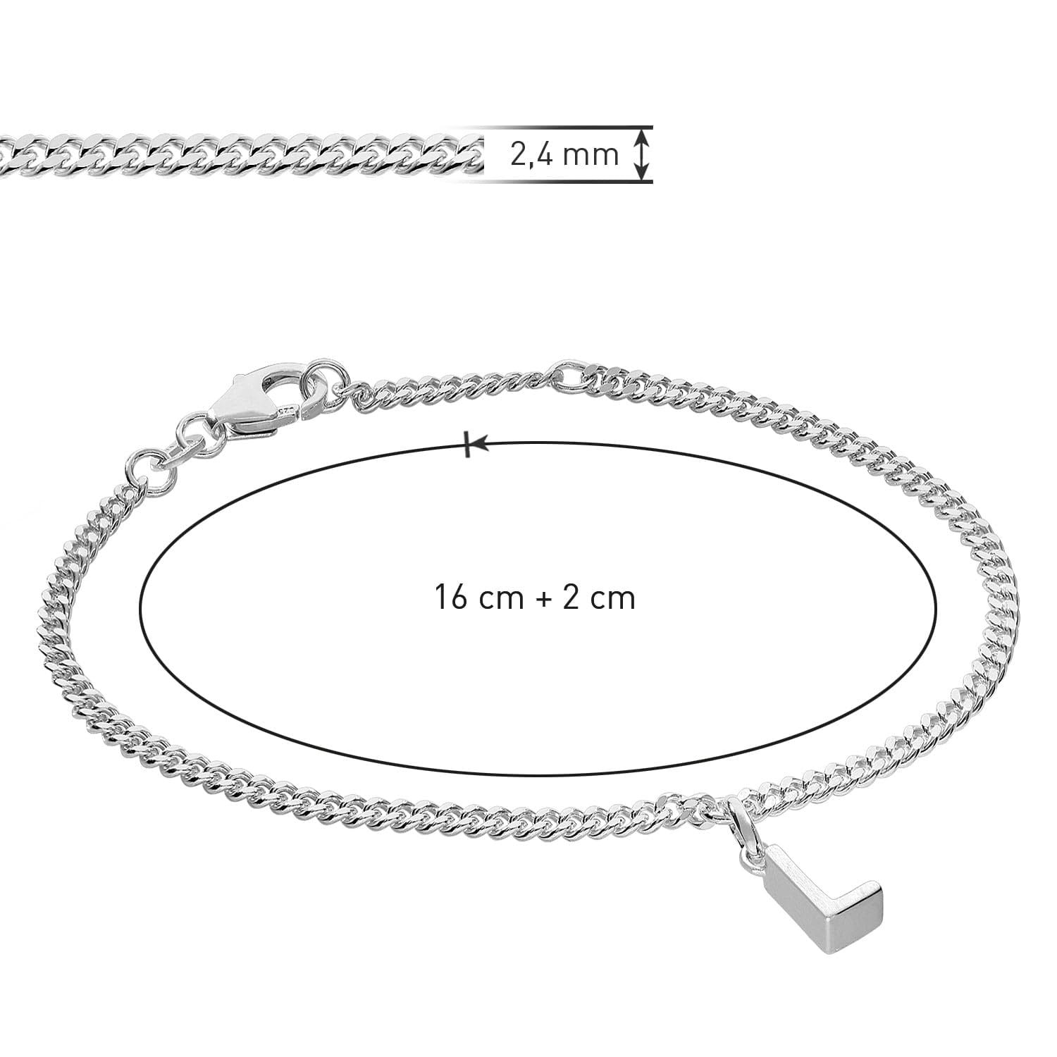 trendor Bracciale da ragazza con lettera L, argento 925, rodiato, 21590-L | Bracciale a maglia piatta con taglio a diamante, elegante bracciale per giovani donne,