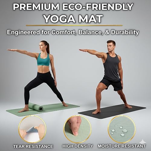 Miniatura 8 de Tapete de yoga TPE, ecológico, biodegradable de 0.236 pulgadas de grosor, antideslizante, para yoga, pilates, yoga caliente, fitness y ejercicio,