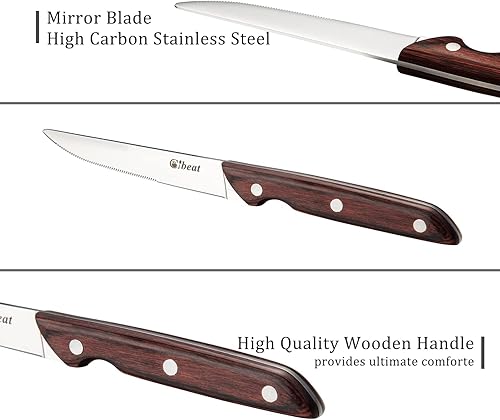 Miniatura 2 de Juego de 4 cuchillos para carne de primera calidad, cuchillo para carne dentado con mango de madera, 4 cuchillos profesionales para carne, juego de