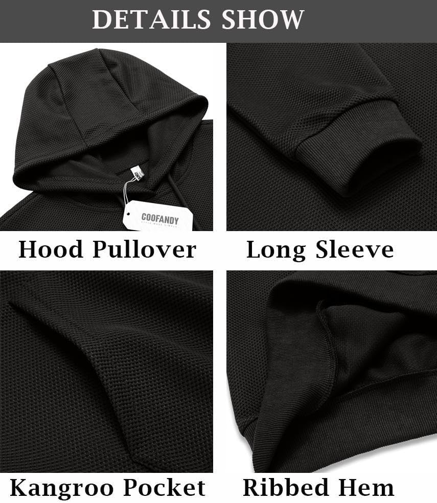 COOFANDY Men's Hooded Sweatshirts Long Sleeve Casual Waffle Knit Pullover Hoodies with Kanga Pocket - Image 5