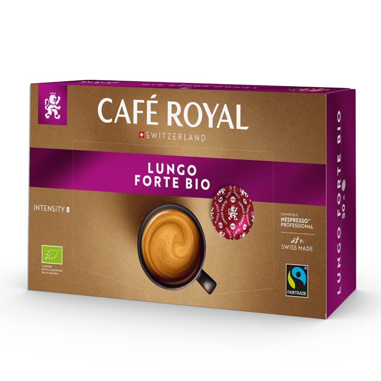 Café Royal Professional Lungo Forte Bio – 50 Pads, Nespresso® Professional Compatible, Intensity 8/12, 100% Arabica, Organic & Fairtrade