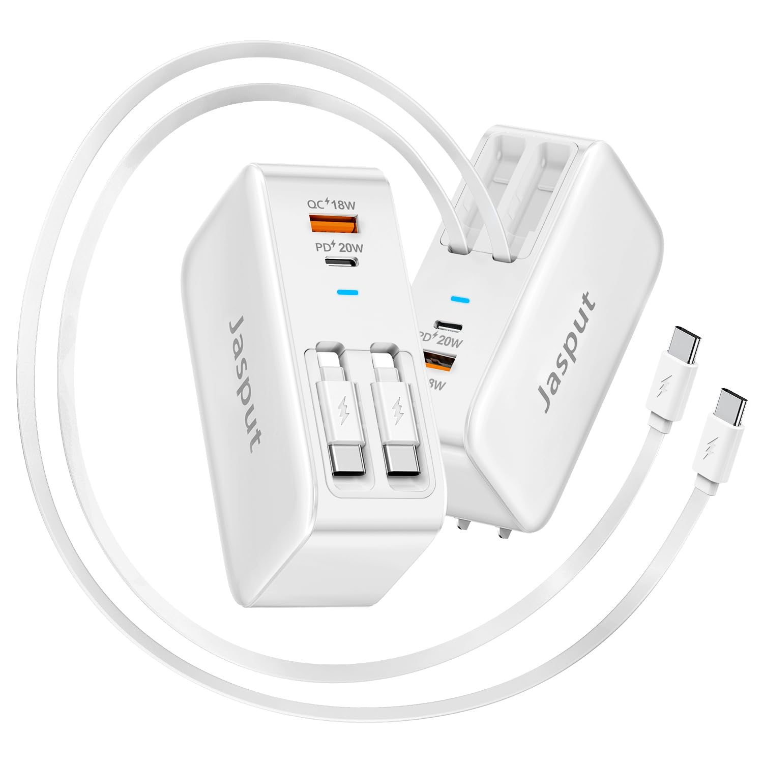 4 in 1 Retractable Wall Charger with Dual Cables,40W Retractable Phone Charger Wall Plug with Dual USB Ports,20W USB C Chargers Block Fast Charging