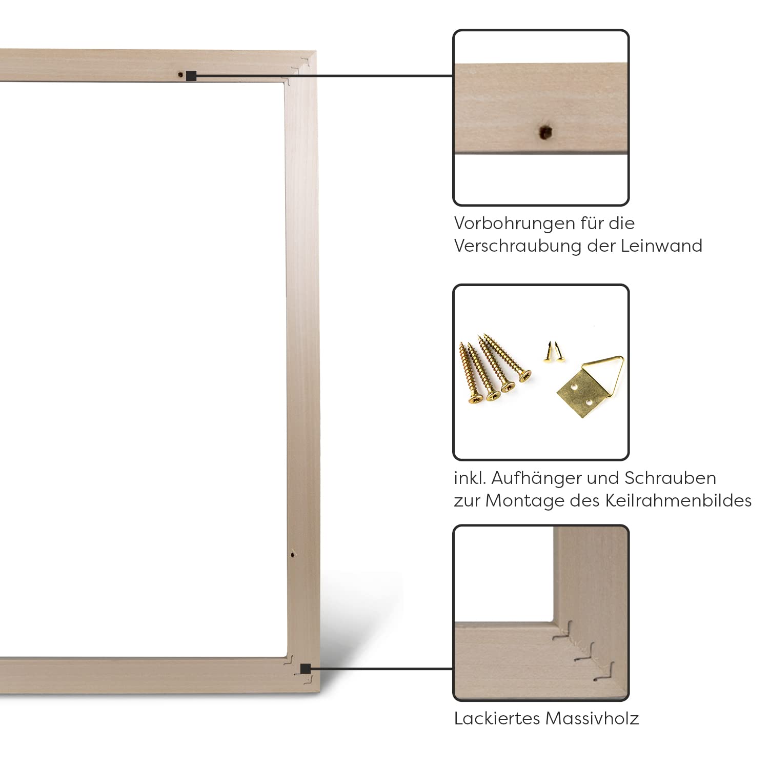 RahmenMax® Luzern Schattenfugenrahmen 55x75 cm aus lackiertem Massiv Holz/Rahmen für Leinwand/Bilderrahmen für Keilrahmen/Leinwandrahmen in Natur - Maßanfertigung möglich