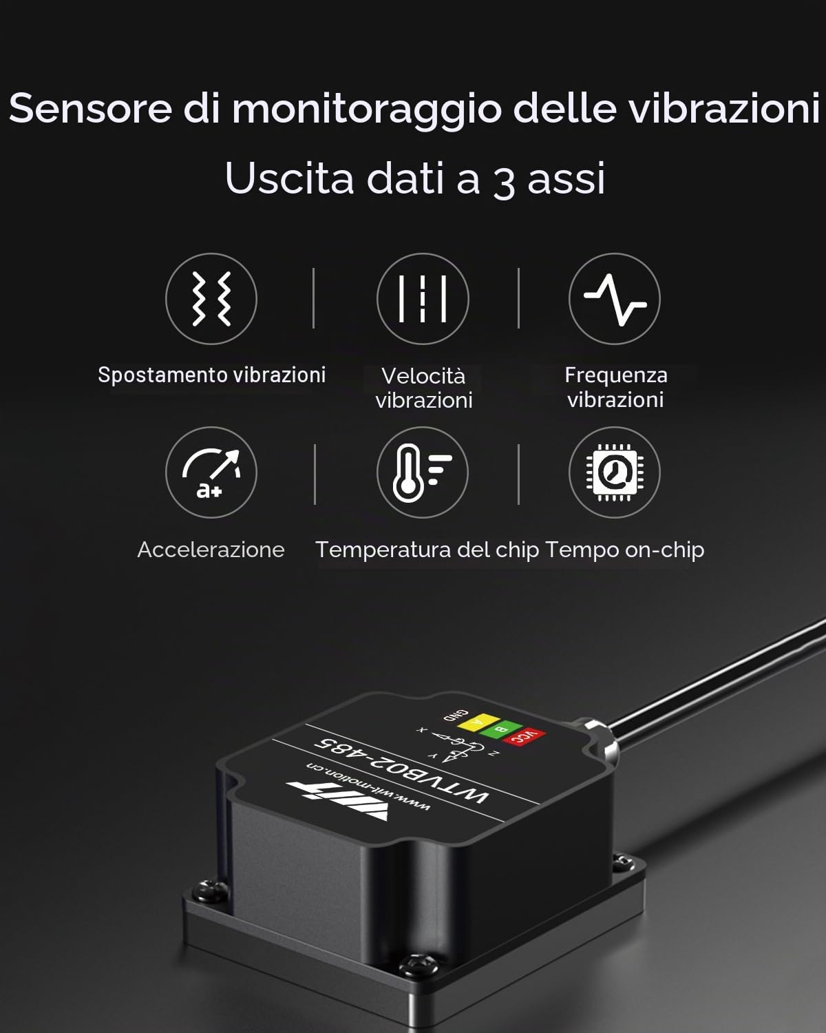 [Sensore di vibrazione Modbus RS485] Trasduttore impermeabile WTVB02-485 IP68, rilevatore di accelerazione di vibrazione a 3 assi (frequenza + spostamento + velocità), modulo di monitoraggio