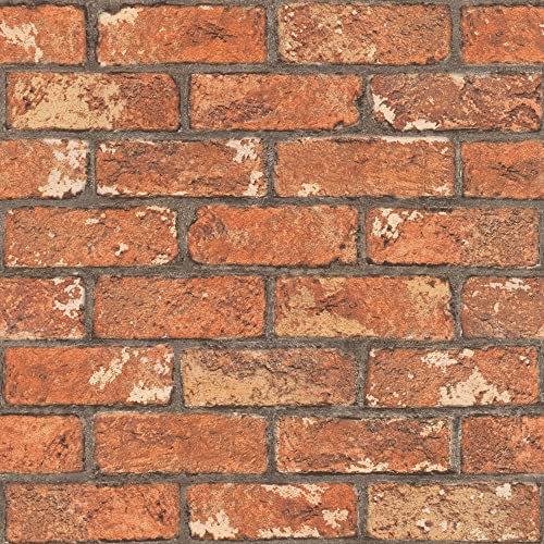 Rasch Tapete 278217 - Papiertapete mit Steinoptik, Ziegelsteine in Rot mit 3D Optik - 10,05m x 0,53m (LxB)