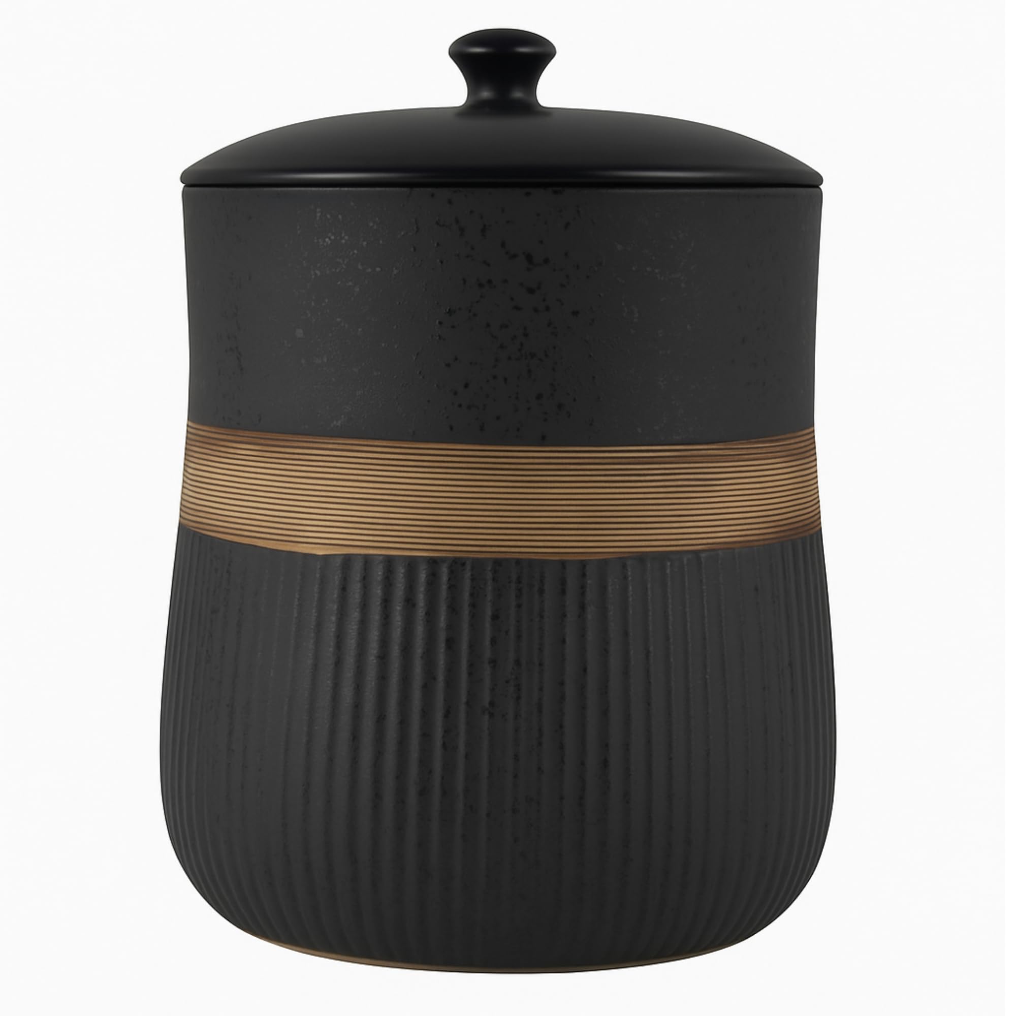 Black Luxury Stone Bathroom Trash Can with Lid 5L | 7" x 10" | Modern Ceramic Trash Can | Decorative Waste Basket for Bathroom, Bedroom, Kitchen,