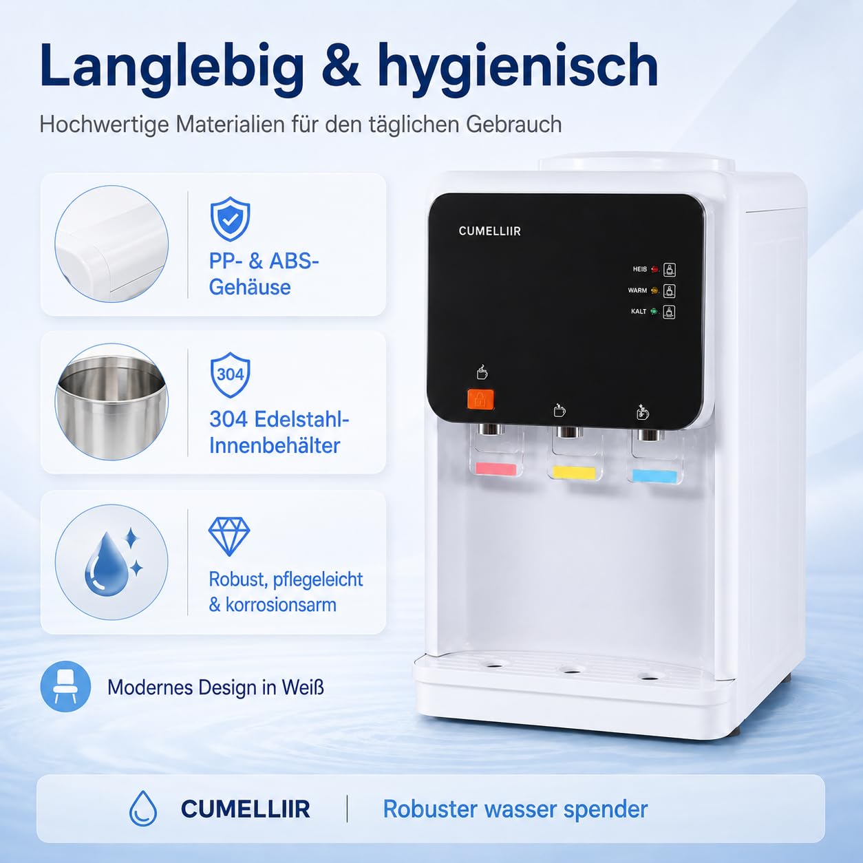 Elektrischer Wasserspender Mit Kühlung, Wasser Spender Automat 500W+75W, 15℃ Kühlung, 90℃ Heiztemperatur, Kaltwasserspender Heißwasserspender Für Büro Zuhause