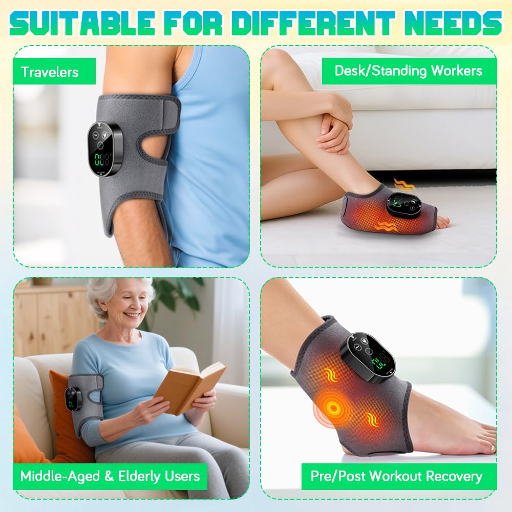 Masajeador de Pies Eléctrico 3 en 1 Inalámbrico,2 Recargable Foot Massager con 3 Modos,6 Niveles de Calor,Temporizador de 3 Tiempos,Incluye Banda de Extensión,para Tobillo Talón Planta y Empeine