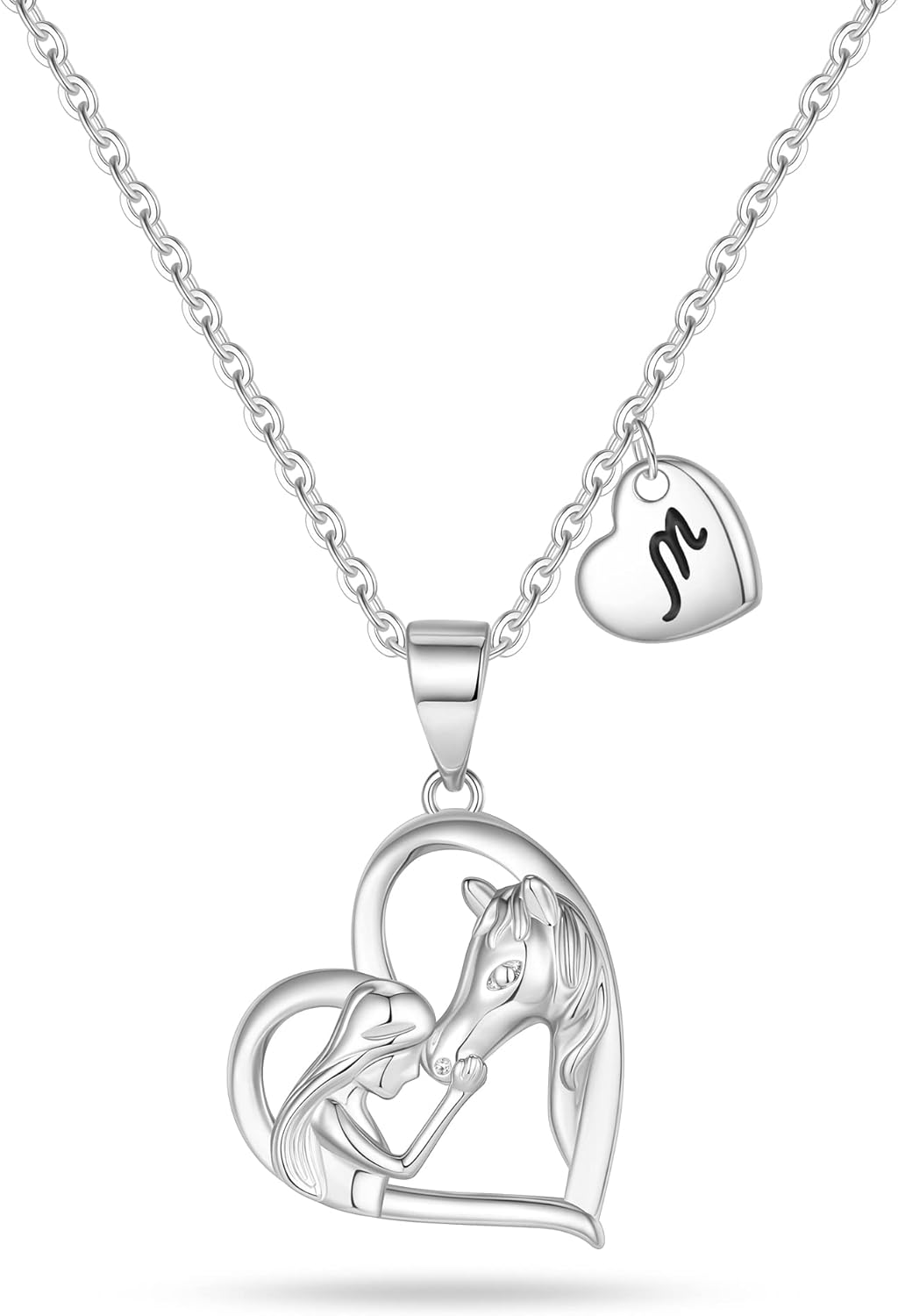 Horse Gifts for Women Horse Necklace, Silver Initial Heart Necklace Horse Necklaces for Women Women Easter Gifts Women Jewelry Letter Initial Necklace for Women