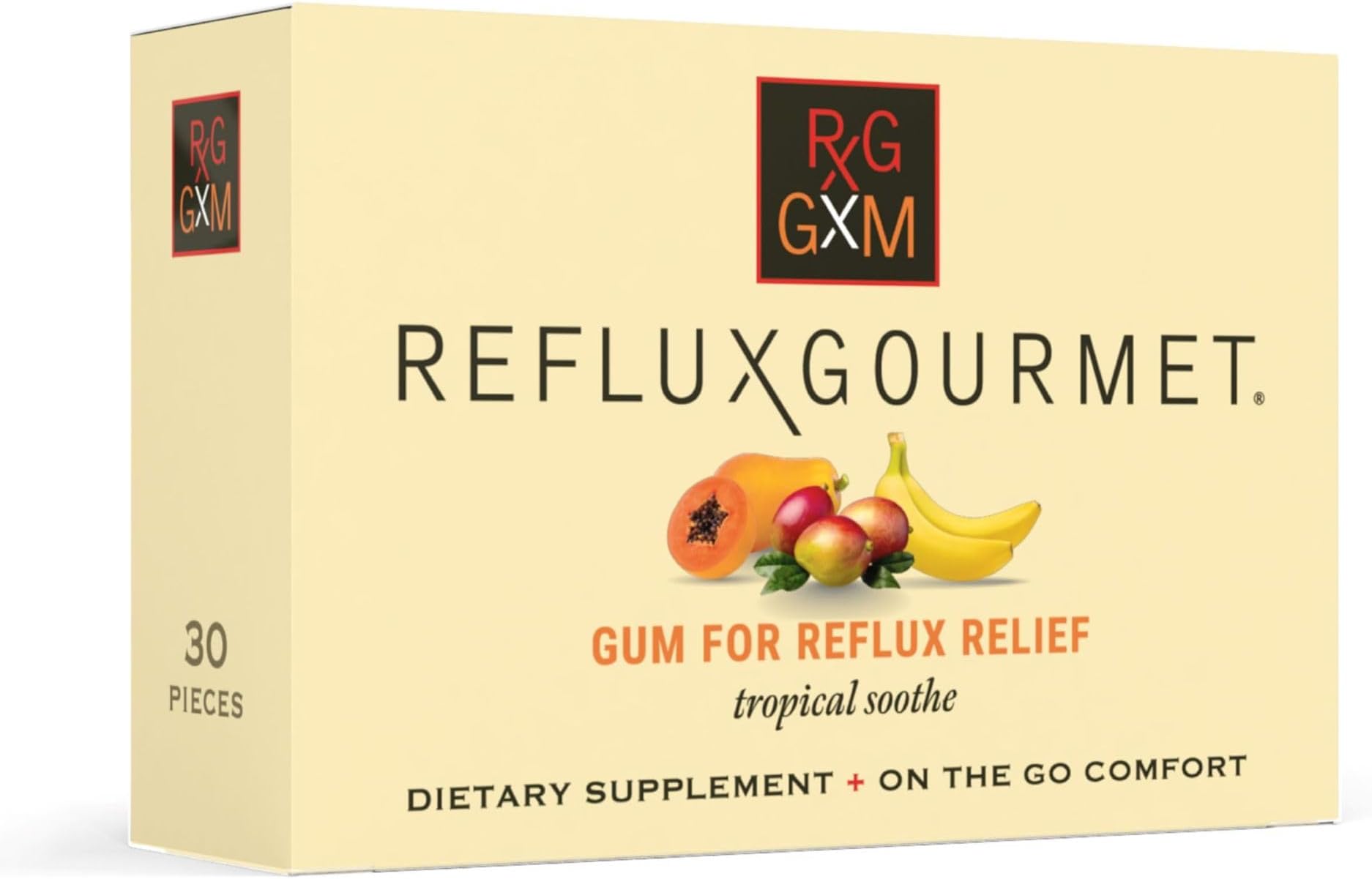 REFLUX GOURMET Tropical Soothe Gum Alginate Therapy Sodium Bicarbonate Gum for Acid Reflux, Oral, Cognitive, and Digestive Support, Natural with Ginger, Celeriac, Aloe, Sugar Free, Gluten Free, Vegan