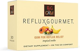 Reflux Gourmet Tropical Soothe Gum Alginate Therapy Sodium Bicarbonate Gum for Acid Reflux, Oral, Cognitive, and Digestive Support, Natural with Ginger, Celeriac, Aloe, Sugar Free, Gluten Free, Vegan