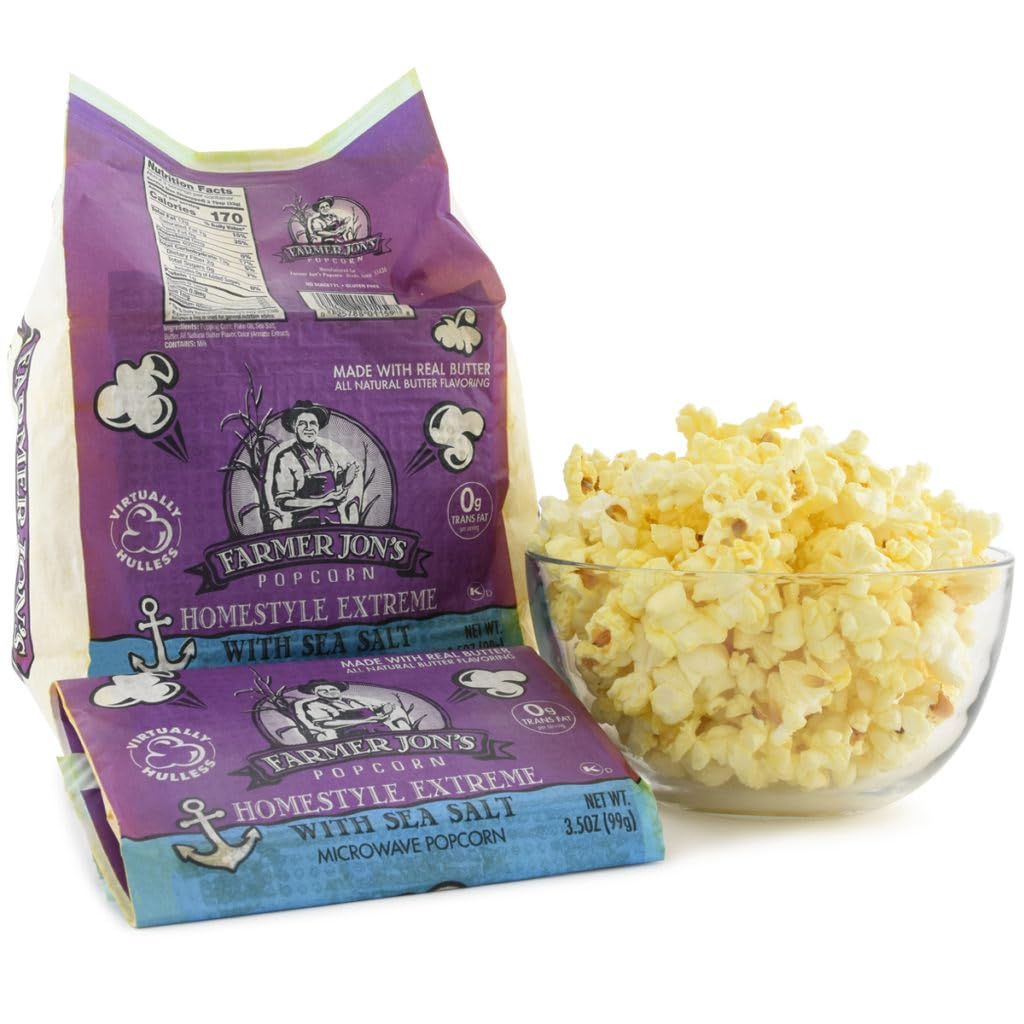 Farmer Jon’s Microwave Popcorn - Homestyle Extreme Butter - Farm Fresh Gourmet Snacks Made at Home - Delicious Flavor Safe Microwave Bags - Non-GMO Gluten-Free Corn - Made in the USA - 12 Pack 3.5 Oz