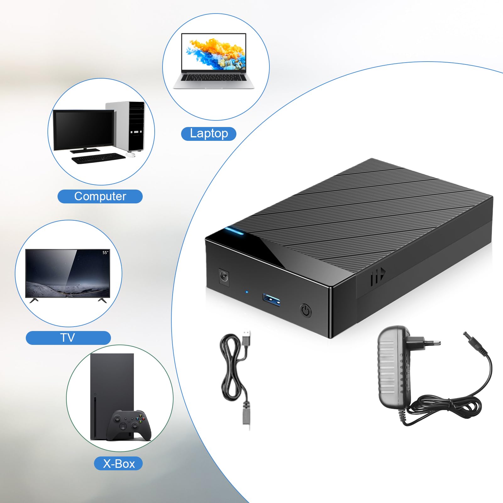 Docking station per dischi rigidi da 3,5 Gbps, USB 3.0 SATA HDD da 2,5 e 3,5 pollici, adattatore per dischi rigidi con adattatore di alimentazione da 12 V/2 A, supporta UASP