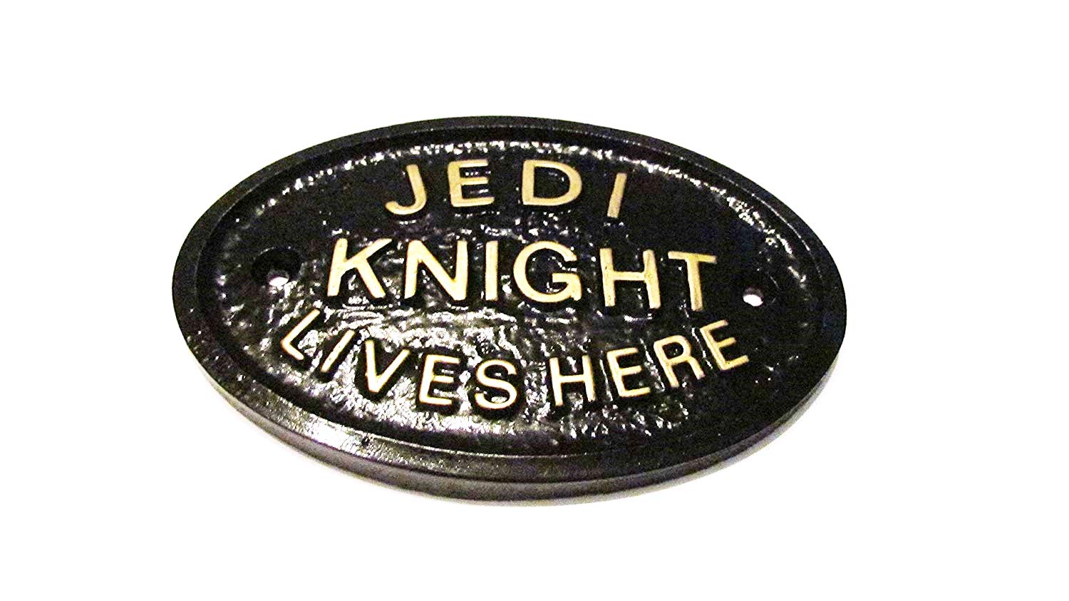 Artisan Gold "Jedi Knight Lives Here" House/Garden Wall Plaque In Black With Raised Lettering