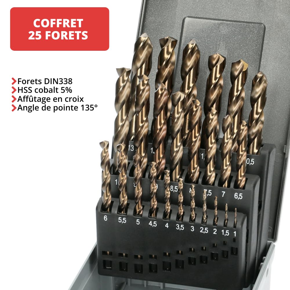 Coffret de 25 forets cobalt 5% HANGER - Jeu de forets DIN338 pour un perçage précis et efficace