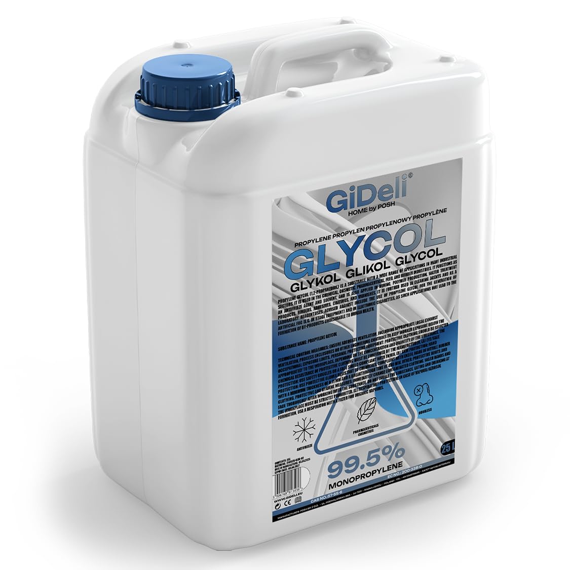 GiDeli Glicole propilenico 99,5% 25L glicole monopropilenico (PG) solvente per cosmetici farmaceutici chimici industria laboratorio e applicazioni tecniche