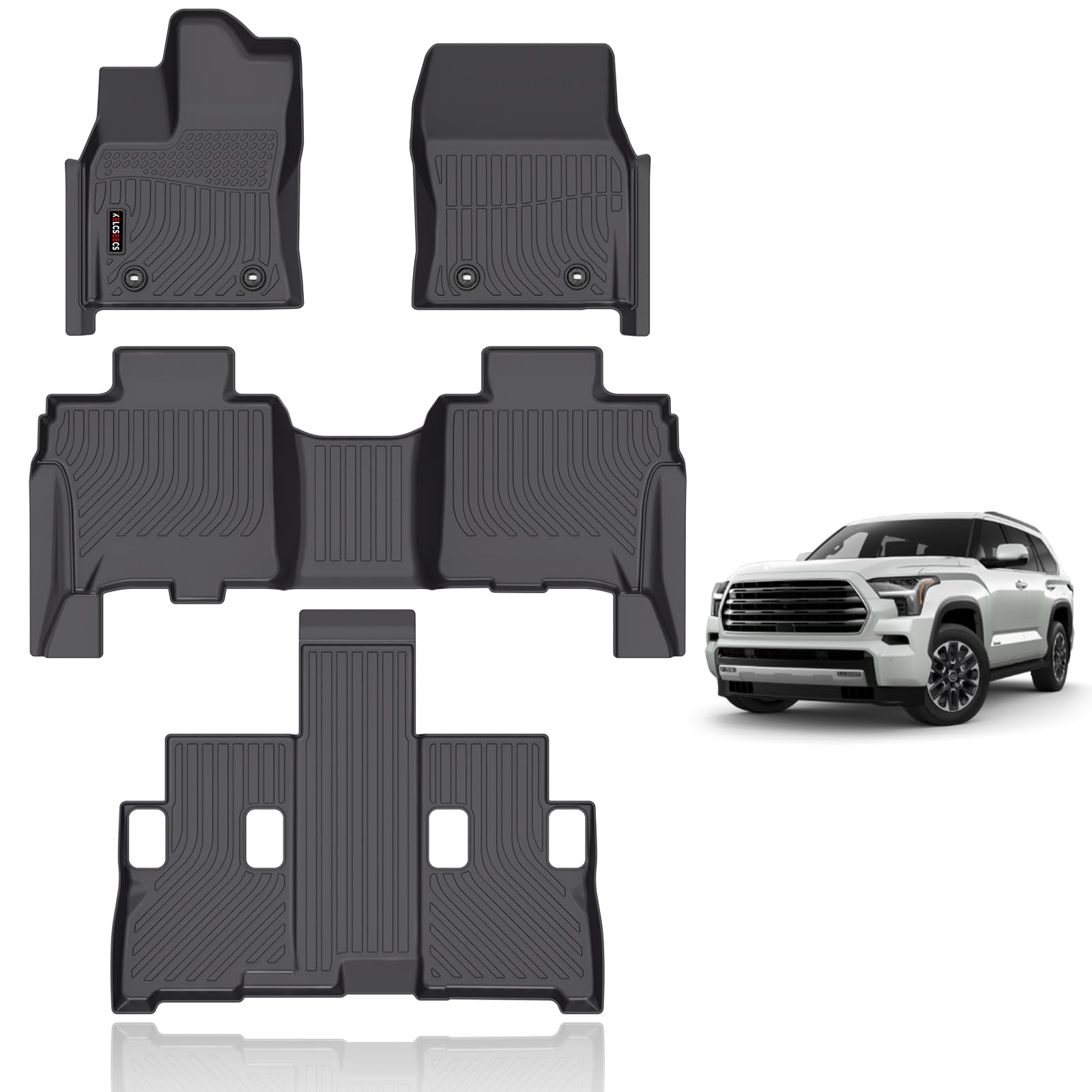 KELCSEECS All Weather Floor Mats Custom for Toyota Sequoia 2025 2024 2023 All Season Guard for Car Mats Anti-Slip TPE Odorless Floor Liners Sequoia Accessories Non-Slip Front& Rear& 3rd Row Trunk Mat