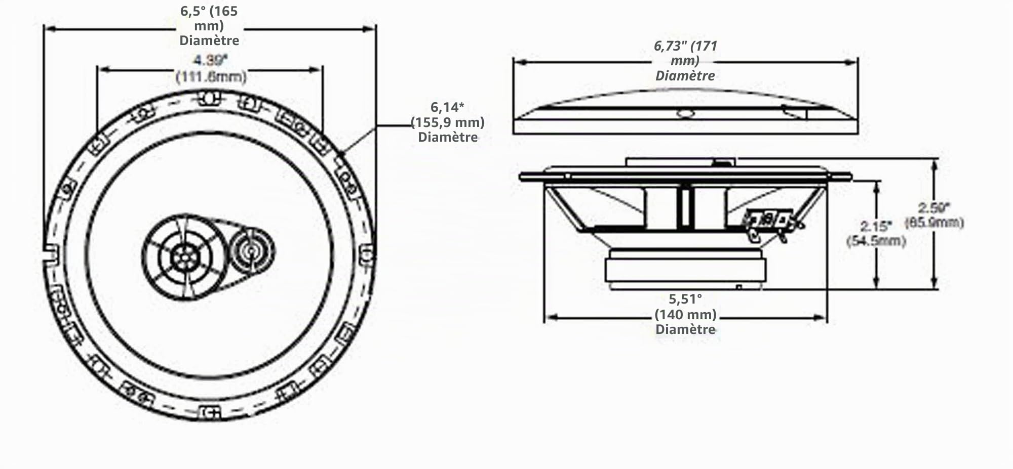Rockford R165X3 Rond 3-voies 90W enceinte de voiture - Enceintes de voiture (3-voies, 90 W, 45 W, 4 Ohm, 91 dB, 52 - 20000 Hz)