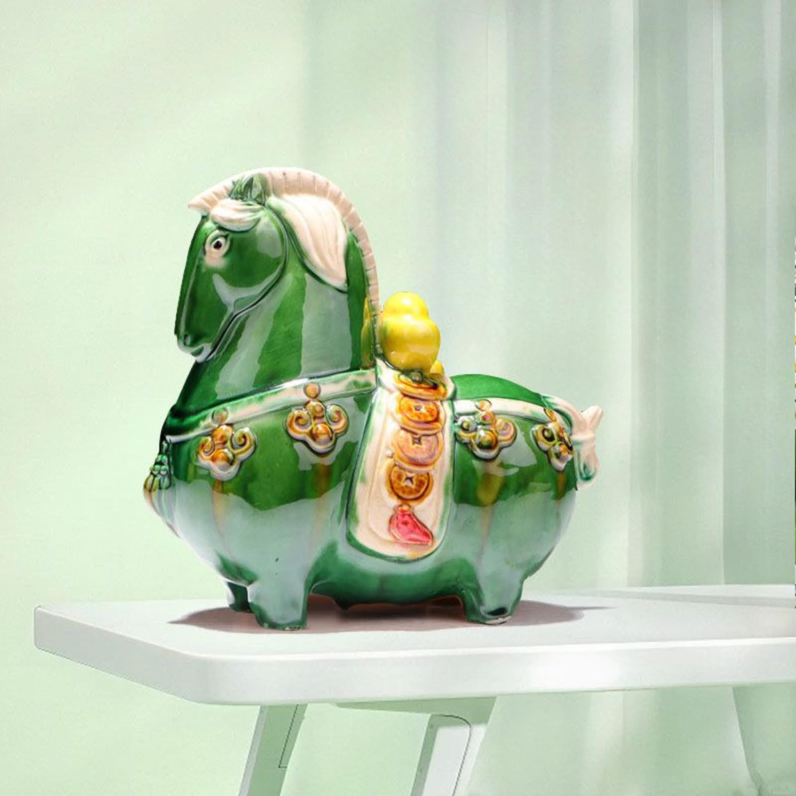 Cheval en céramique ornement Tang poterie tricolore 18 cm artisanat fortune maison