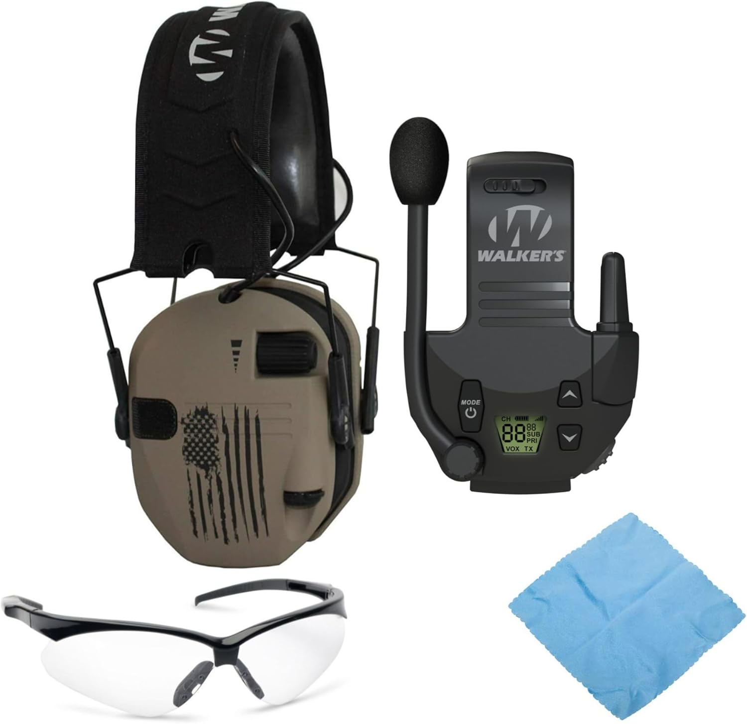 Walker's Razor Shooting Muffs with Walkie Talkie and Shooting Glasses Kit