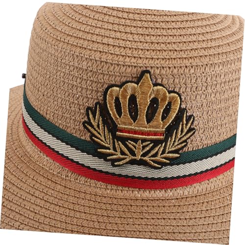 Spring Autumn Straw Hat Wide Brim Sun Protection for Boys Breathable Woven Straw Beach Hat for Outdoor Activities Khaki3