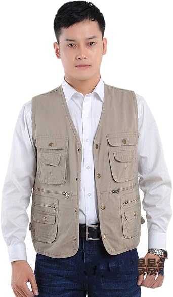 Elonglin Mens Photography Fishing Vest Multi-Pocket Waistcoat Jacket Gilet