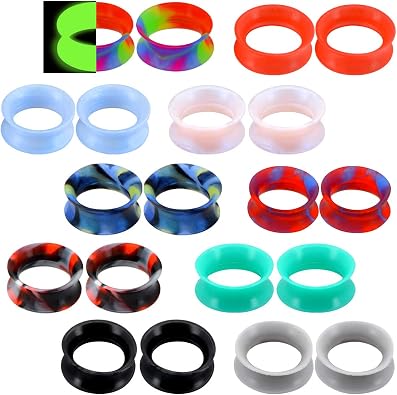 Cocharm 20 PCS Thin Silicone Ear Gauges - Flexible Double Flared Tunnel Ear Plugs