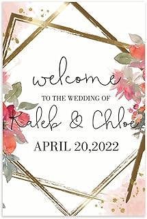 Welcome to Our Wedding Wedding Signs for Ceremony Date Wedding & Reception Decorations Custom 18X12 Wedding Wood Sign Watercolor Floral Golden Framed Wedding Rehearsal Dinner Sign